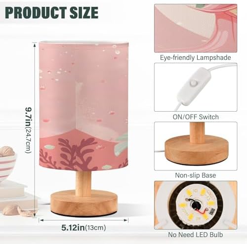 ALAZA Mermaid Coral Reef Decor Bedside Table Lamp with USB Port for Bedroom Nightstand Office Desk LED Bulb Included