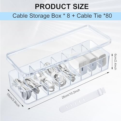 Tatuo Cord Organizer Box with Lid, Clear, 8 Pack