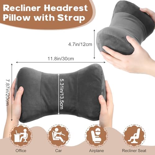 Youyole Car Neck Pillow for Driving Seat 11.8 x 7.87 x 4.7 Inches Office & Gaming Chair Neck Support Pillow Memory Foam with Strap Velvet Cover for Car Driving and Desk Use(Gray)