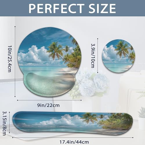 Wrist Rest Support for Mouse Pad Keyboard Set, Hawaii Beach Palm Tree Mouse Pad with Non Slip Rubber Base for Home and Office Typing Support