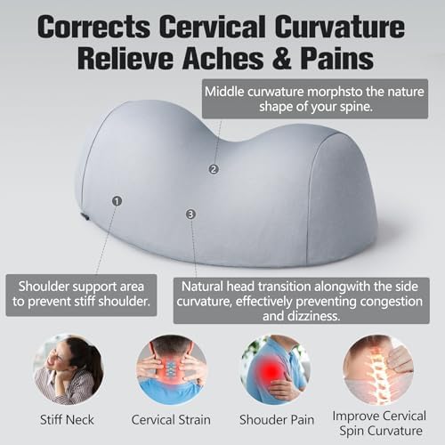 COMFYTHERA Small Neck Stretcher Pillow for Pain Relief, Soft Cervical Traction Device Neck Mild Support Pillow Memory Foam Cervical Neck Orthopedic Pillow for Tension Muscle Relax Relief (Grey)