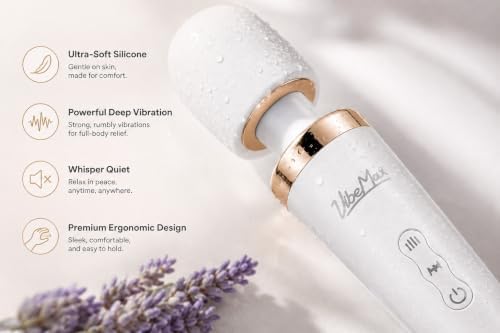 VibeMax Rechargeable Handheld Wand Massager – Powerful Deep Tissue Muscle Therapy Device with Soft Silicone Head, Multi-Speed Vibrations, Quiet, Portable for Back, Neck, Shoulders & Body