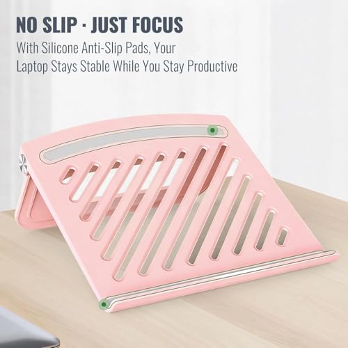 Pink Laptop Stand for Desk, Foldable Adjustable Laptop Riser