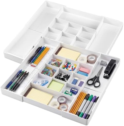 Briwooody 2 Pcs Expandable Drawer Organizer, White, 13 Compartments