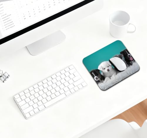 9.5x7.9 Inch Office/Gaming Mouse Pad, Lovely Fluffy Puppies Group Adorable Dogs Pets, Cute Anti-Slip Mat for Desk Decor
