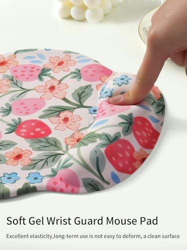 Seorsok Brightly Colored Strawberry Mouse Pad with Gel Wrist Support Mouse Pad,Ergonomic Aesthetic,Comfortable Mousepad for Office Game Work Computer,Pain Relief Mousepad with Non-Slip Silicone Base