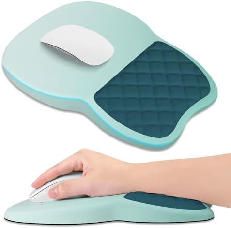 ITNRSIIET Ergonomic Mouse Pad Wrist Support with Memory Foam Massage Bulge & Non-Slip PU Base, Carpal Tunnel Pain Relief, Prevent Wrist Sweating, 12 x 8 x 1.2 inch, Light Green to White