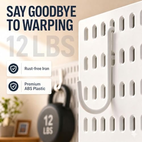 AKTOP Plastic Peg Board Wall Organizer 4-Pack, 12"x12" Pegboard Kit, White