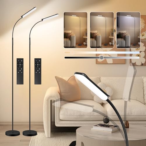 FRIDEKO HOME 2 Pack Floor Lamps for Living Room Reading Light, 1800LM Black
