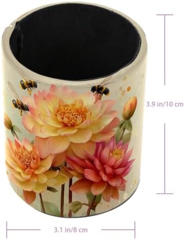 Leather Pen Holder for Desk, Watercolor Floral Pencil Cup Pen Organizer Makeup Brush Holder for Office Home Kids Countertop Desk Accessory Storage