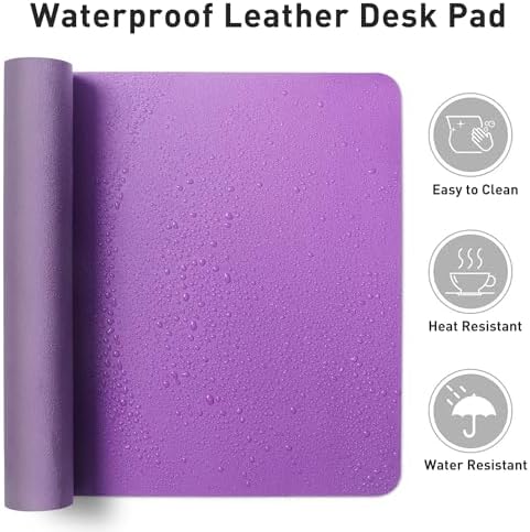 Aothia Leather Desk Pad Protector, Mouse Pad, Office Desk Mat, Non-Slip PU Leather Desk Blotter, Laptop Desk Pad, Waterproof Desk Writing Pad for Office and Home (36" x 17", Iris Violet)