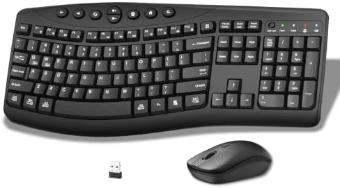 Wireless Keyboard and Mouse Combo, 2.4G Quiet Ergonomic Curved Keys(Black)