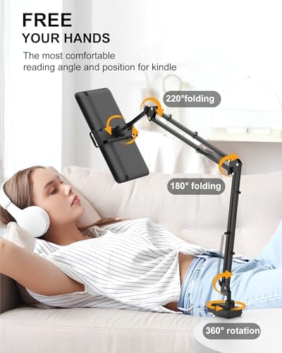 17.3" Portable Monitor Stand, Foldable Tablet Arm Mount for Desk, Kindle Holder for Reading in Bed, Adjustable Phone Stand Compatible with iPad Pro Air Mini, Samsung Galaxy Tab S9, Kindle, Cell Phone