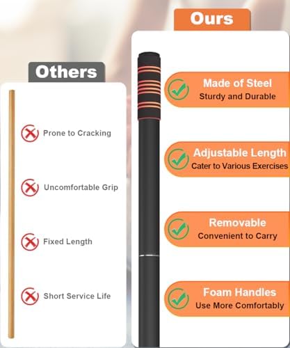 Queension 5ft Yoga Stick Adjustable Stretching Bar for Mobility & Balance