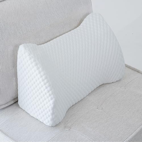 Lumbar Support Pillow Memory Foam Breathable Support for Office Chair, Car Seat, Sofa, Bed - Relieves Back, Spine, Neck Pain for Ergonomic Comfort White 22 * 11 * 7.5in