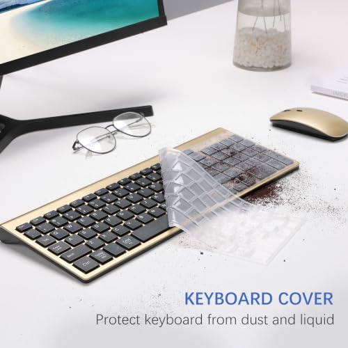 Wireless Keyboard and Mouse Ultra Slim Combo with Dual System - Gold Black