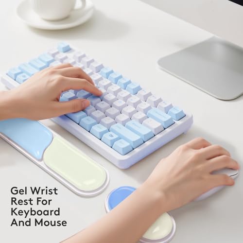 Upgrade Keyboard Wrist Rest Set, Gel Keyboard Wrist Support Mousepad, Ergonomic Mouse Wrist Mat for Computer, Laptop, Home, Office, Blue Color Block