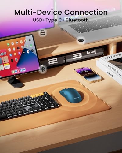 ProtoArc EM15 USB C Mouse, Tri-Mode Bluetooth Mice for Laptop, Blue