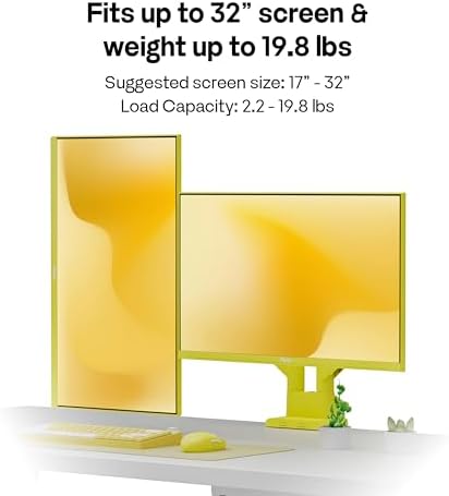 Pixio PS1D Wave Yellow Dual Monitor Arm Stand Desk Mount - Fits up to 32 inches Monitors and up to 19.8lbs. VESA Compatibility and Integrated Cable Management
