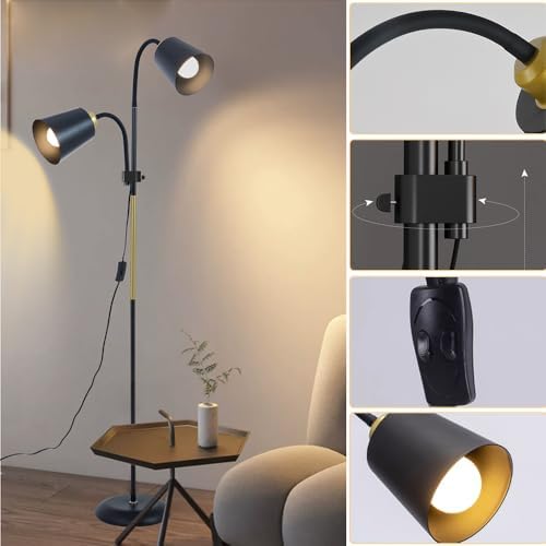 Floor Reading Lamp, Adjustable Height Bendable Short Standing Corner Lamps (White-Metal)
