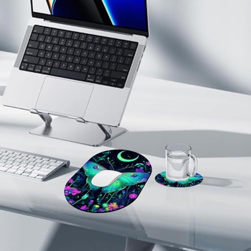 Small Mouse pad, Portable, Waterproof Non-Slip Rubber Bottom, Suitable for Wireless Mouse, Laptop Keyboard Tray for Both Men and Women, Office Travel 7.1x10.6in，Butterfly and Flower Moon