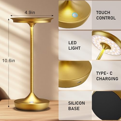 LED Rechargeable Cordless Outdoor 6000mAh Battery Table Lamp 2-Pack Gold