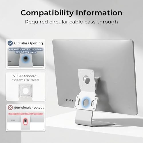 VESA Adapter Plate Bracket Kit for iMac 21.5–27 Inch Screens, Late 2009–2020 Models, White Metal VESA Mounting Plate Adapter with 75x75mm /100x100mm, All Screws Included