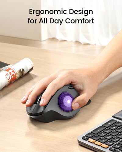 ProtoArc EM01 NL Wireless Trackball Mouse, Thumb Control, Purple