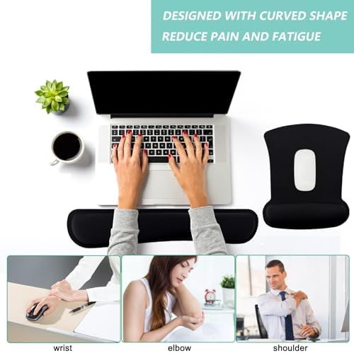 Keyboard Wrist Rest Pad Mouse Pad with Wrist Support Set of 3, Gaming Mousepad with Non-Slip Rubber Base, Ergonomic Memory Foam Mouse Cushion Support for Home Office Laptop Computer, Black