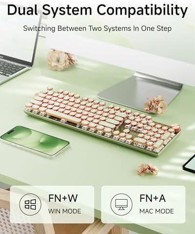 Wireless Typewriter Style Mechanical Keyboard with White Backlit, Knob