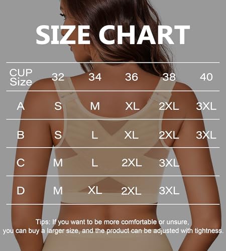 Front Closure Posture Corrector Wireless Bra Back Support Comfy Unlined Bras Full Coverage Bra with Nipple Covers