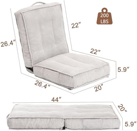 Folding Floor Tatami Chair with Back Support, 6-Position Adjustable, Grey