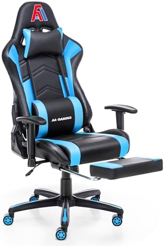 AA Products Gaming Chair Ergonomic High Back Computer Racing Chair Adjustable Office Chair with Footrest, Lumbar Support Swivel Chair - Upgraded Version BlackBlue