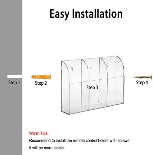 Hipiwe Wall Mount Remote Control Holder Acrylic Media Organizer, 3 Slots