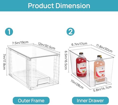 Vtopmart 8 Pack Stackable Clear Pantry Storage Drawers, Large