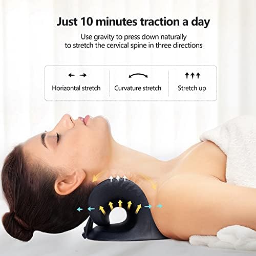Cozyhealth Neck Stretcher for Neck Pain Relief, Heated Cervical Traction Device Pillow with Graphene Heating Pad, Neck and Shoulder Relaxer for TMJ Pain Relief and Cervical Spine Alignment (Black)