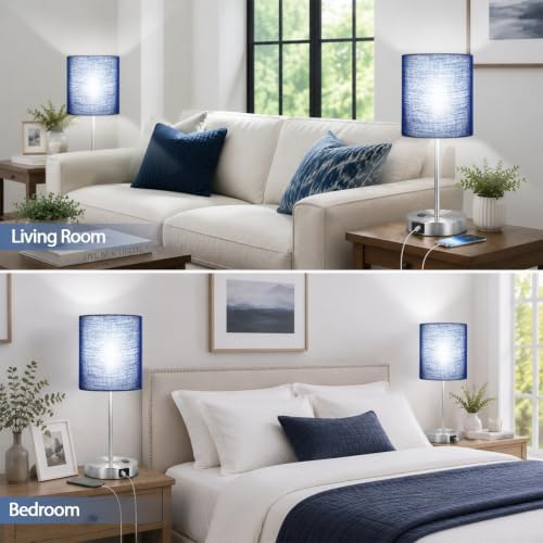 Set of 2 Touch Control Table Lamps with 2 USB & AC Outlet, 3-Way Dimmable Bedside Nightstand Lamps for Bedroom Living Room Nursery, 800 Lumens 5000K Daylight Bulbs Included