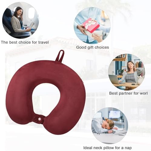 Travel Neck Pillow Memory Foam Neck Pillows for Travel, Dark Red