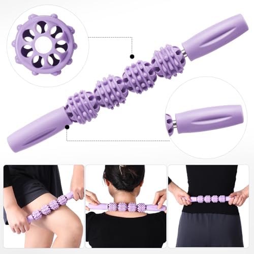 Seenelling 6 Pcs Muscle Foam Roller Set Massage Ball Stick Strap, Purple