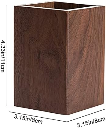 Black Walnut Wooden Pencil Box, Multiple-Use Desk Writing Stationary Organizer Wood Pen Holder Cups Office School Supplies Storage (Square Shape)