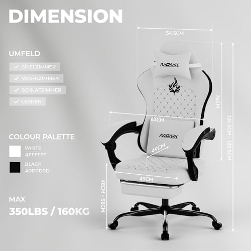 Gaming Chair with Massage,Ergonomic PC Gaming Chair Computer Chairs with Footrest Comfortable Headrest and Lumbar Support, High Back WHITEBLACK