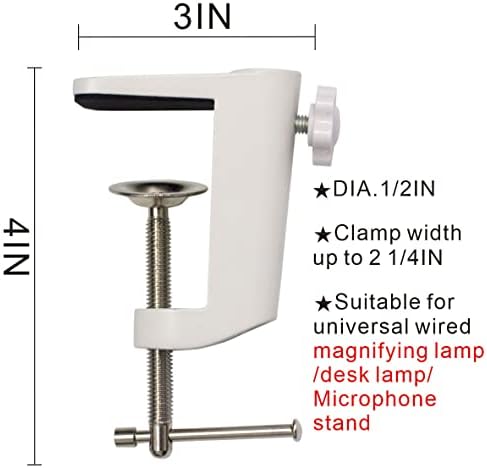 Replacement Heavy Duty C Clamp for 1/2” Base Magnifying Lamp,Desk Lamp,Swing Arm Lamp,Phone I pad Mount,Tablet Mic Holder,Table Mount Clamp for Microphone Stand Mic Boom Arm (ALU White)