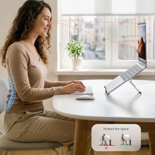[Ultra-Slim] Foldable Portable Laptop Stand for Desk, 6 Level Height Ergonomic Laptop Riser for Business Trip Library Cafe Computer Holder fit 10-15.6" MacBook Neo Air HP Dell Lenovo - Silver