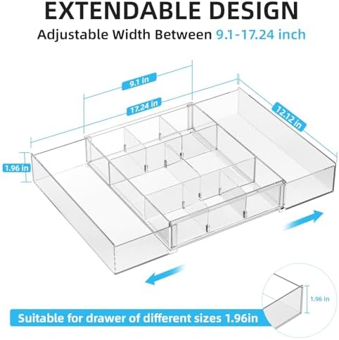 Marbrasse Expandable Desk Drawer Organizer, Clear Plastic Drawer Organizer Tray with 10 Adjustable Compartments, Desk Organizers and Accessories, 5 Drawer Dividers for Office Supplies, Makeup(Clear)