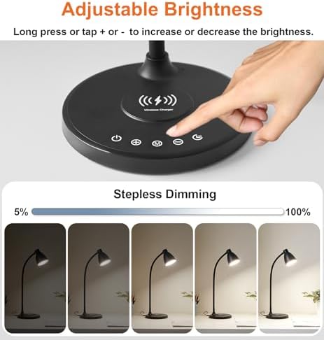 BOHON Desk Lamp for Home Office with USB C+A Charging Ports Timer Black