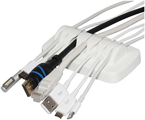 Heaviest Cable Organizer on the Market! Compact and Weighted Desktop Cord Holder for Desk and Nightstand, Eco-Friendly Silicone, No Bad Smell, Bundled with 4 Reusable Cable Ties! (White)