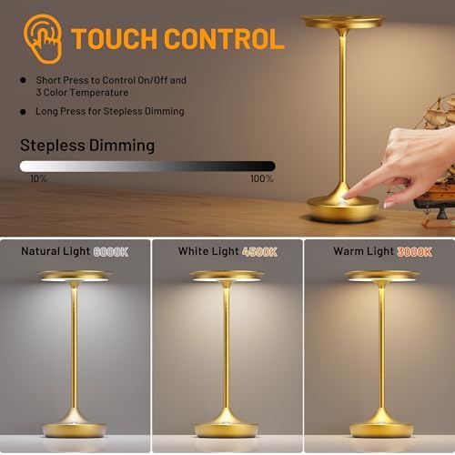 LED Rechargeable Cordless Outdoor 6000mAh Battery Table Lamp 2-Pack Gold