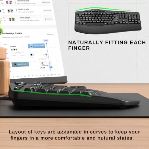 Ergonomic Wired Keyboard with Wrist Rest,9 Independent Shortcut Keys