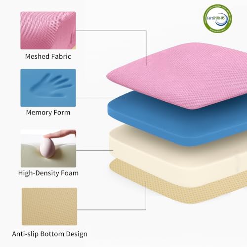6" Extra Thick Memory Foam Office Chair Cushion – 2-Layer Booster Seat for Back & Tailbone Pain Relief, 18 x 16 x 6in Non-Slip Cushion with Carry Handle for Wheelchair, Car, and Airplane