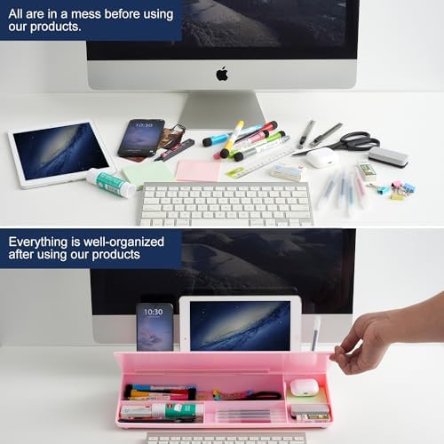 TSJ OFFICE Desktop Whiteboard Dry-Erase-Board - Computer Keyboard Stand White Board Surface Pad with Drawer, Desk Organizers with Accessories for Office, Home, School Supplies - Complete Pink